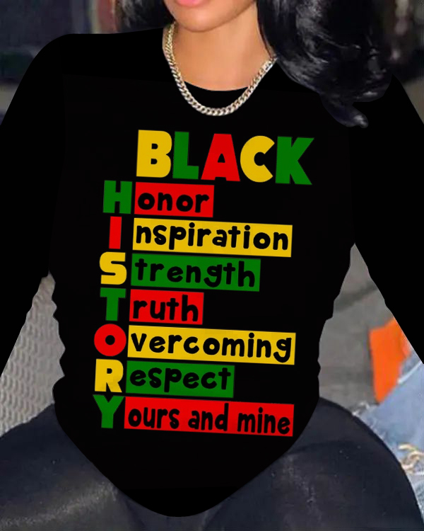 Black History Letters Crew Neck Long Sleeve T-shirt