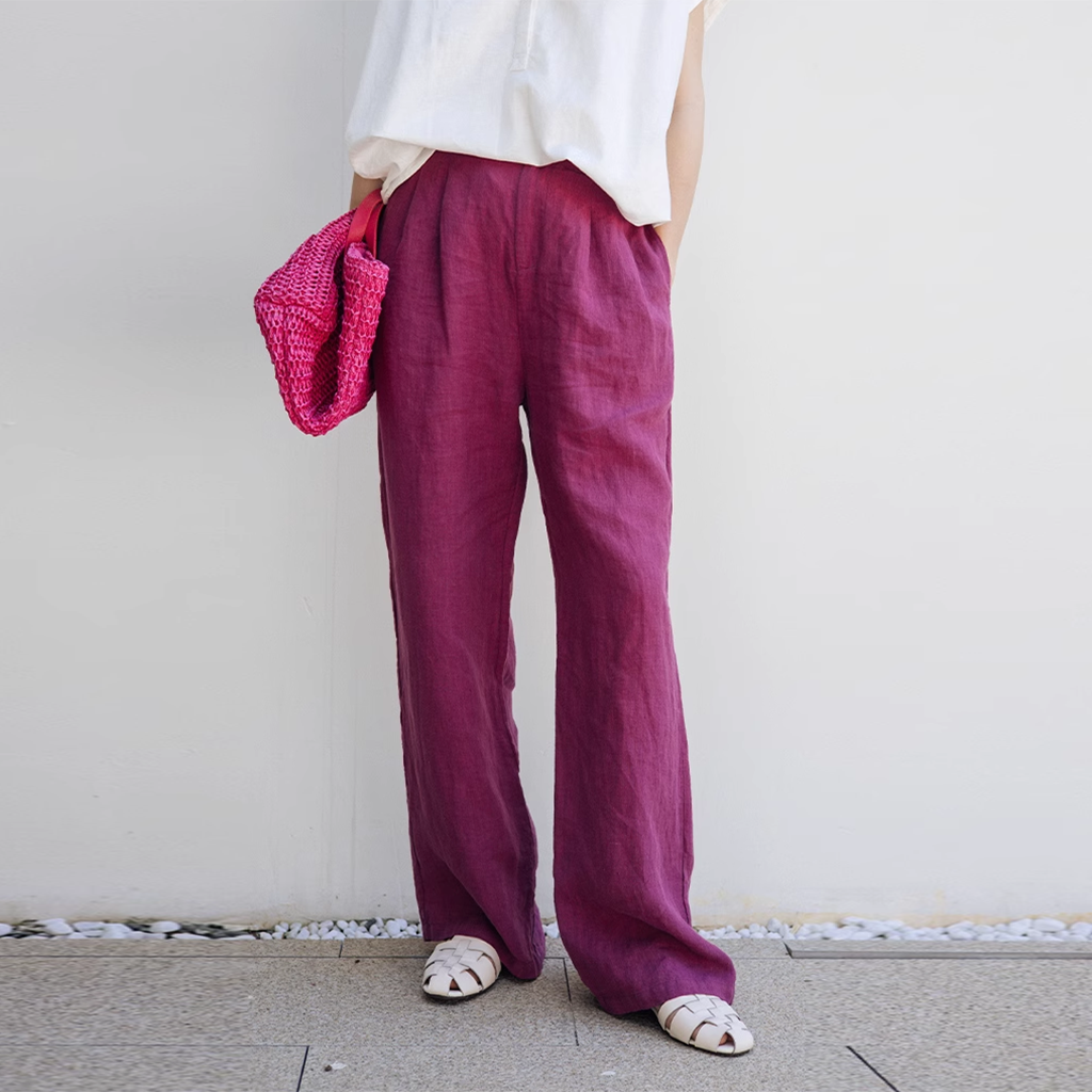 100% European Linen Women's Slacks Slightly Stretched Loose and Thin REAL SILK LIFE