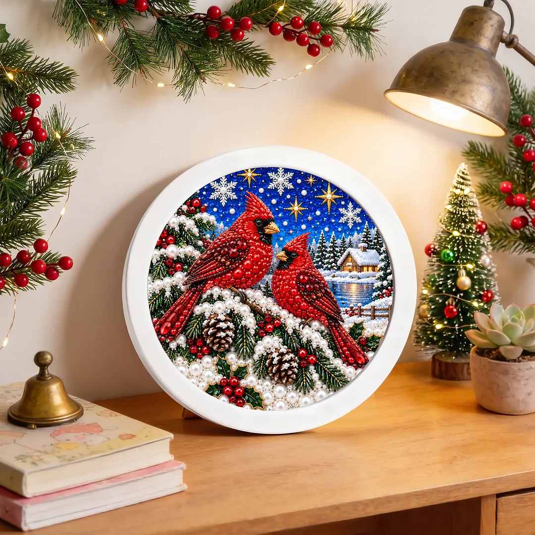 Framed Diamond Painting Cardinal Holiday Kit Round 7.87x7.87in