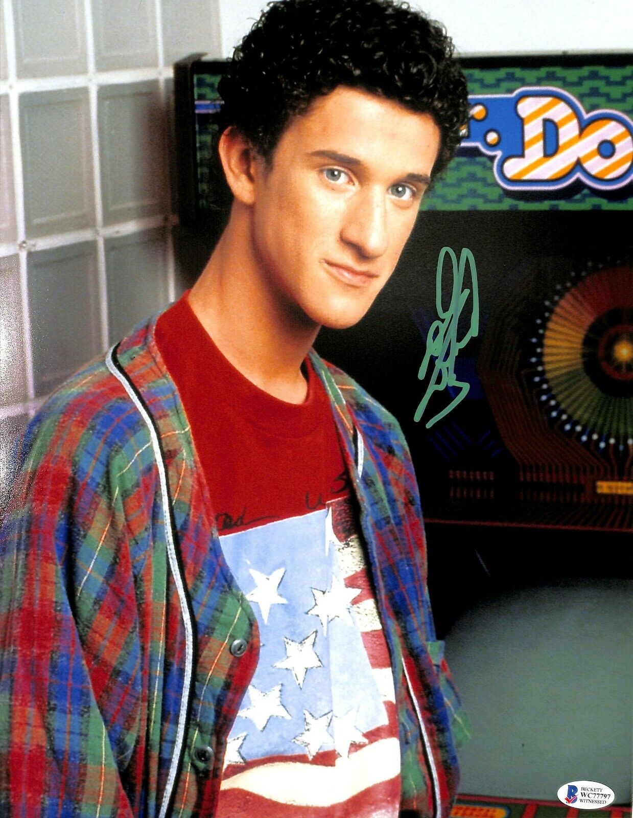 DUSTIN DIAMOND Signed SAVED BY THE BELL Screech 11x14 Photo Poster painting Beckett BAS Witness