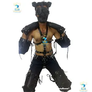 pornhint Pornhint Genuine Real Leather Arm & Leg Binder Restraints Tight Cuffs Pet Play Cosplay Adult bitch suit Escapology Crawler Leder Cuir BDSM Fetish