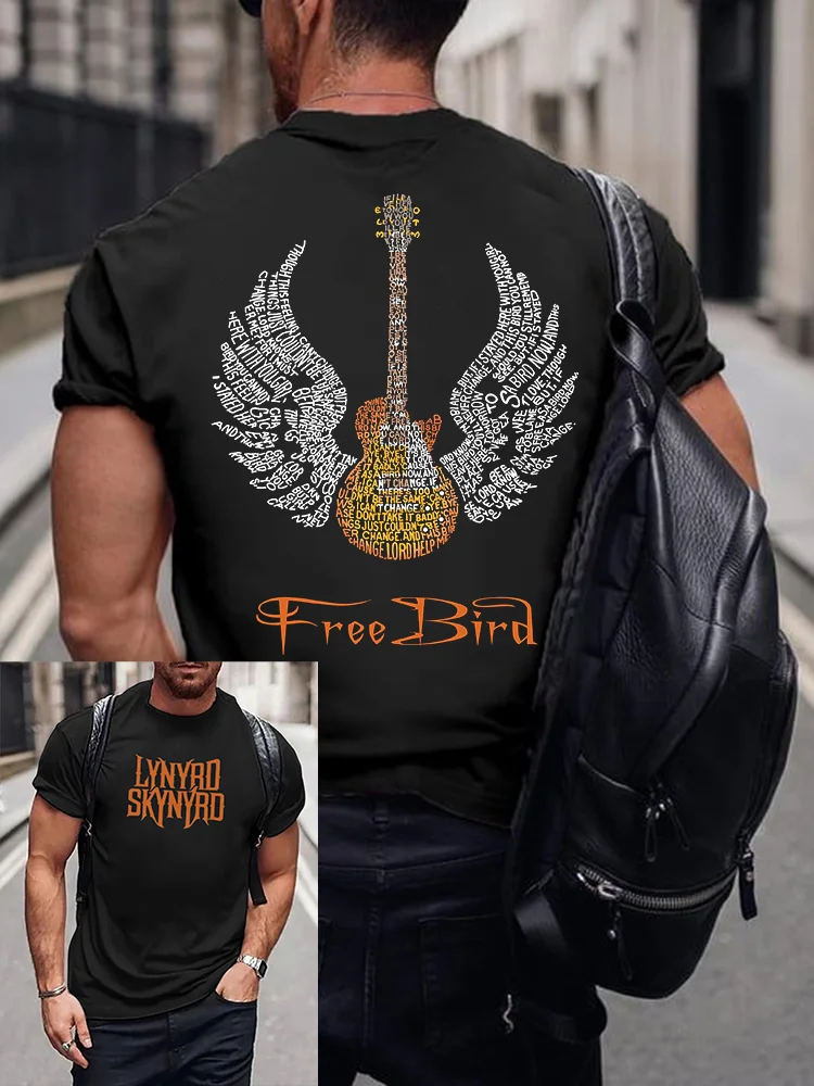 Men's Rock Band Song Free Bird Print T-shirt