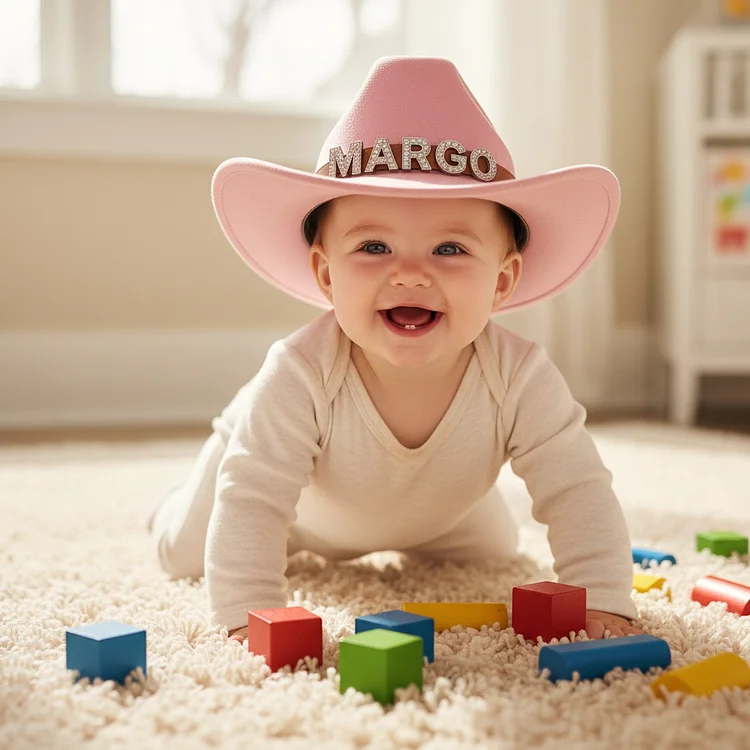 Custom Toddler Cowboy Hat for Kids, Personalized Rhinestone Cowgirl Hat for Girls Boys, Sparkly Cowboy Hat for Women Men