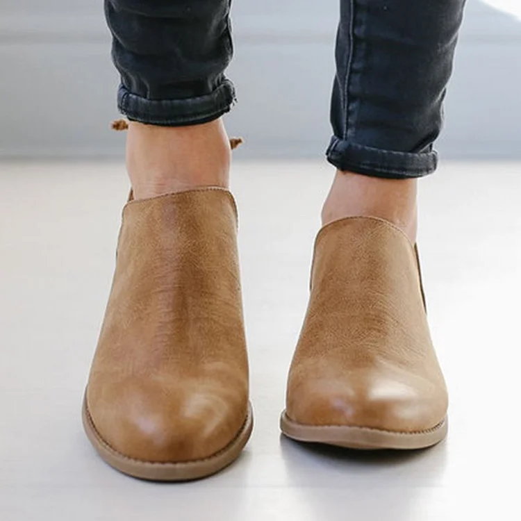 Plain Low Heeled Point Toe Casual Ankle Boots  Stunahome.com