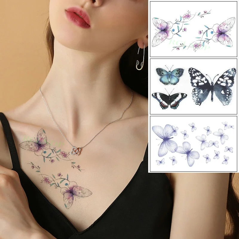 Waterproof Temporary Tattoo Sticker Butterfly Fake Tatto Flash Tatoo leg Arm hand foot tatouage for Girl Women lady
