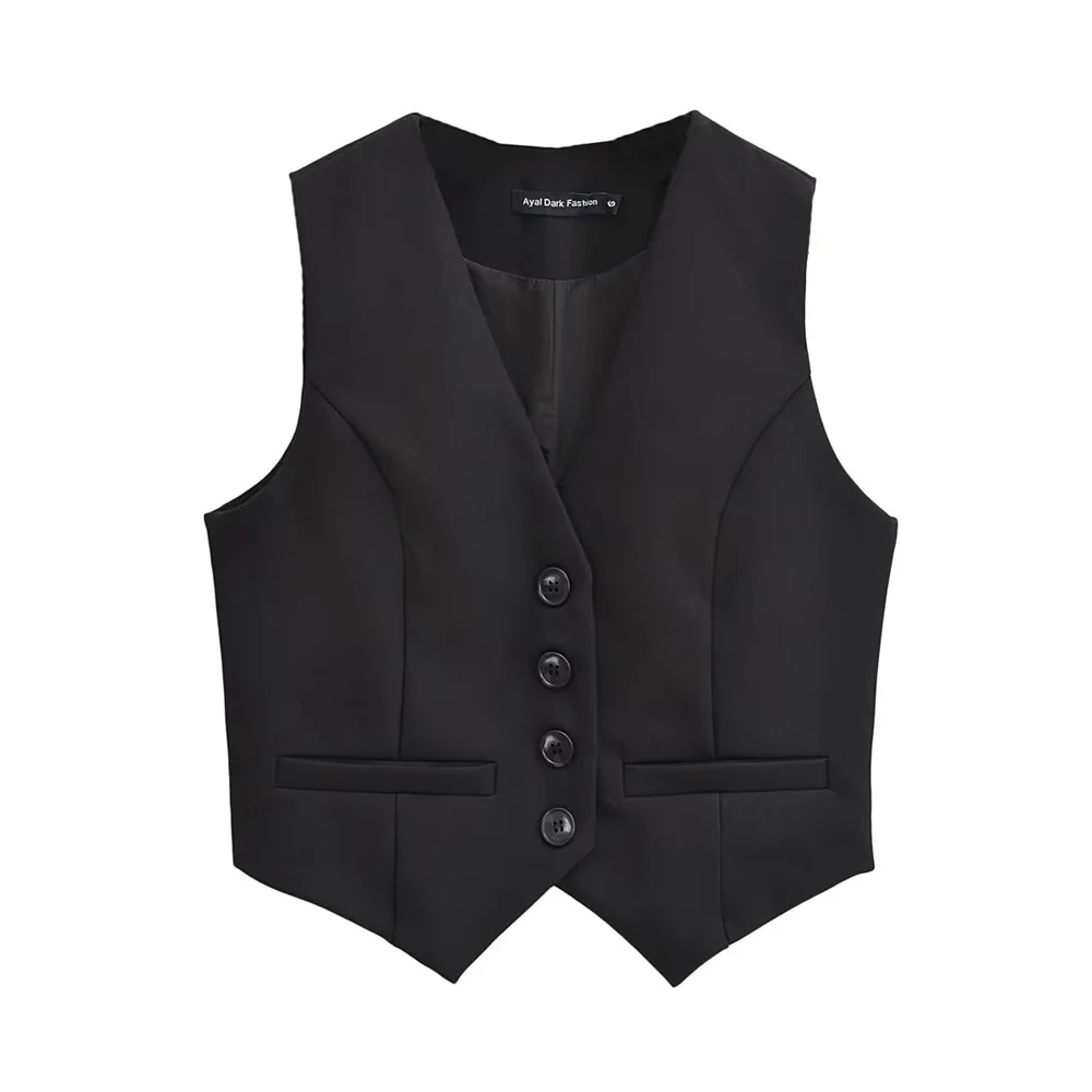 Ueong Trendy Women's Wear Vintage Single-Breasted Suit Waistcoat Slim, Solid Color Short Vest