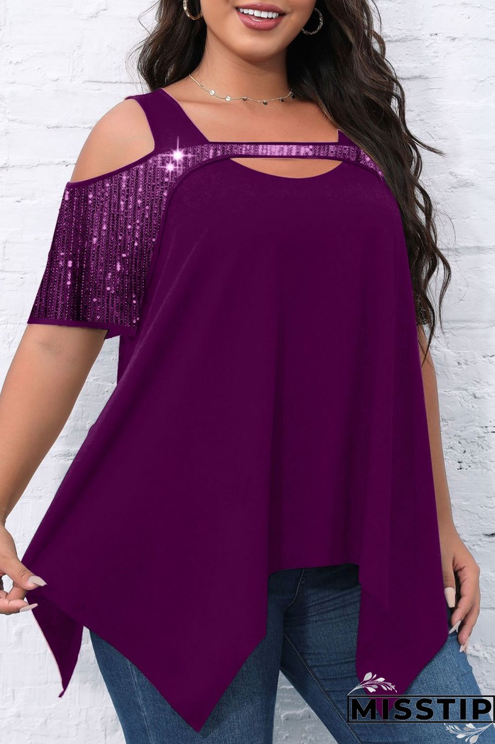 Black Casual Solid Hollowed Out Patchwork O Neck Plus Size Tops