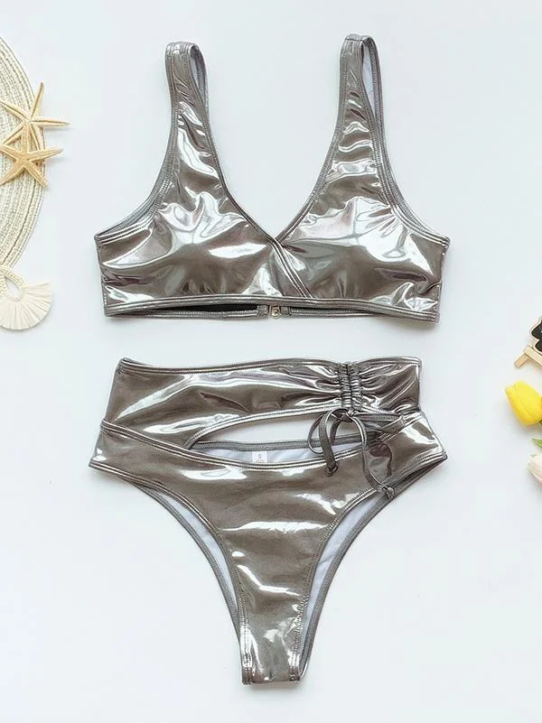 Bandage Hollow Split Bikini Swimsuit