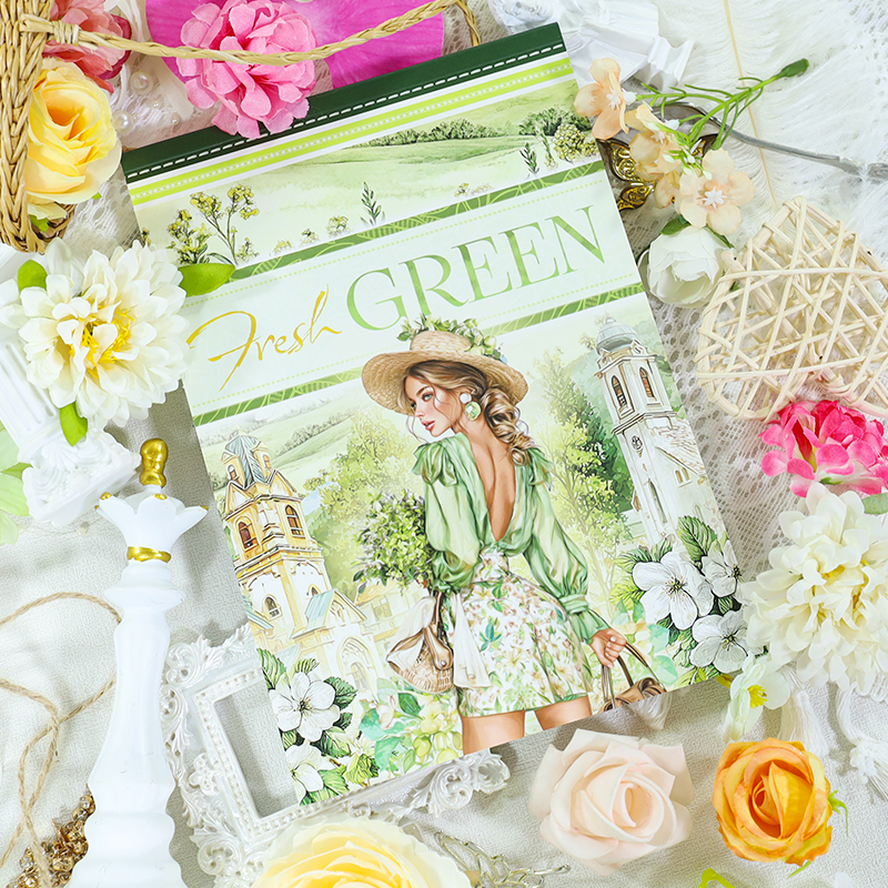 스티커북 - 빈티지 그린 캐릭터 식물 꽃