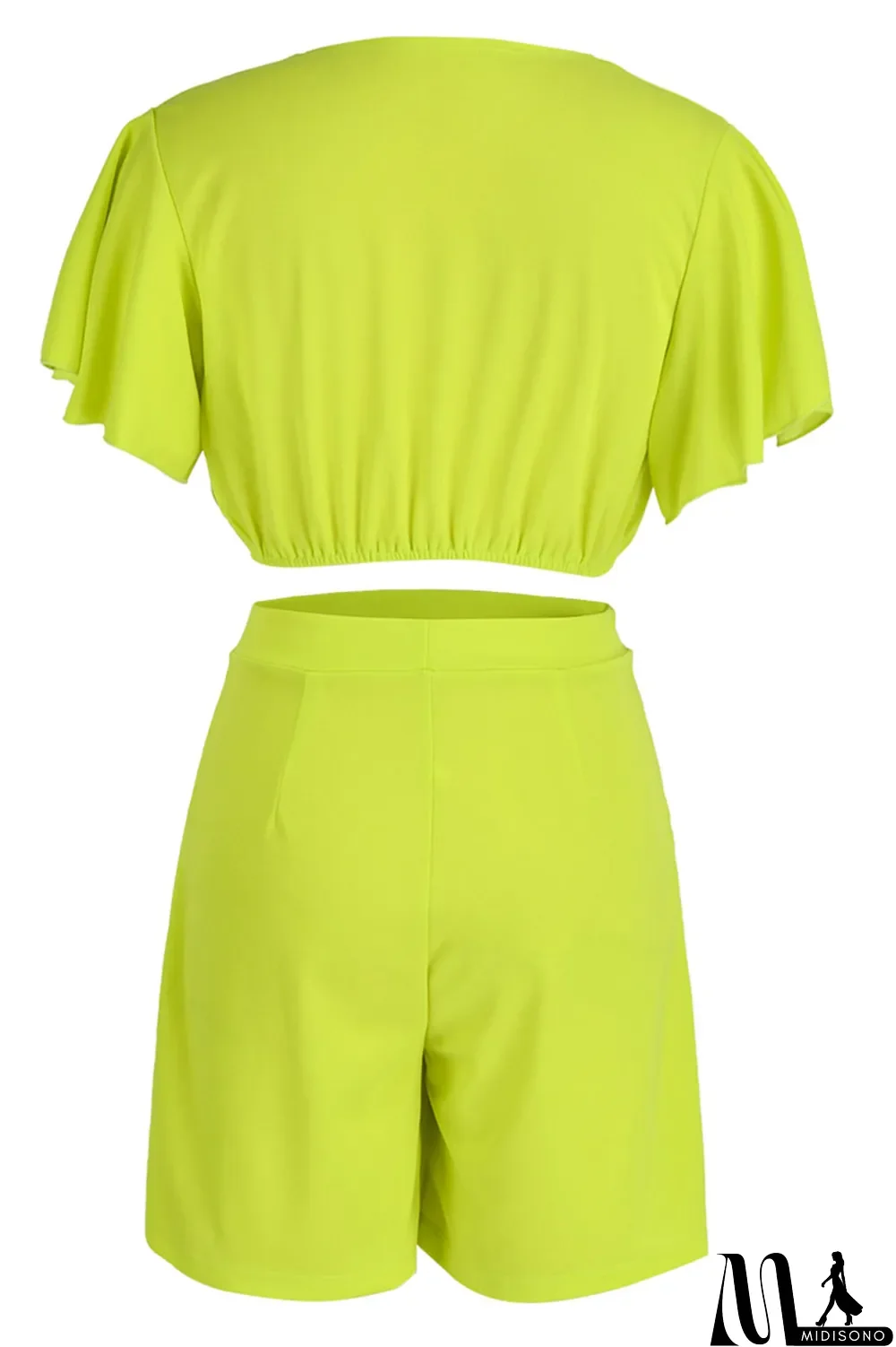 MidiSono - Yellow Casual Solid Patchwork Flounce V Neck Short Sleeve Two Pieces