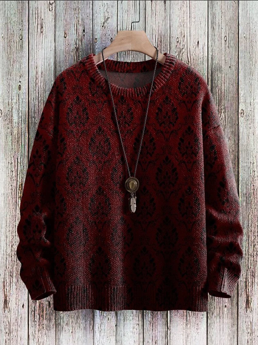 Vintage Ethnic Art Pattern Print Casual Knit Pullover Sweatshirt