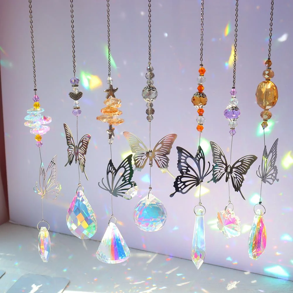 7pcs Crystal Windchime Light Catching Hanging Pendant Light Catcher Jewelry