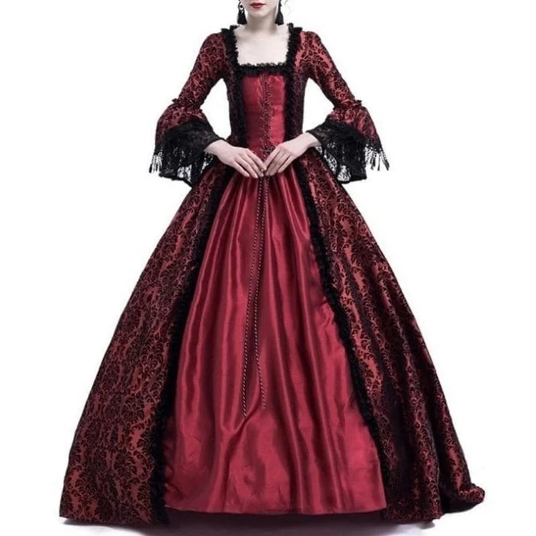 Square Collar Ball Gown Lace Long Sleeve Victorian Dress