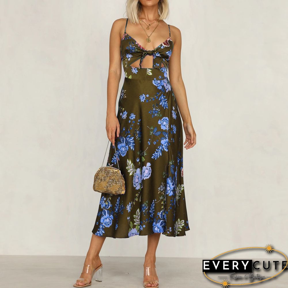 Stylish Temperament Printed Knotted Camisole Dress