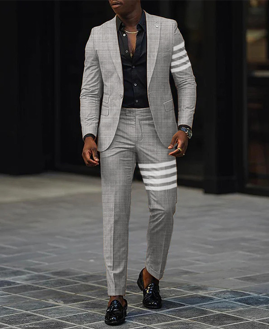 Contrast Striped One Button Blazer & Pants 2Pcs Set