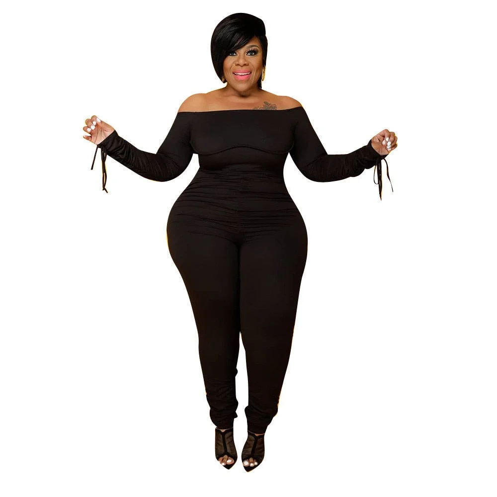 Plus Size Jumpsuit Overalls for Women  Off Shoulder Bandage Long Sleeve Stacked  Romper  One Piece Outfit Wholesale Dropshipping