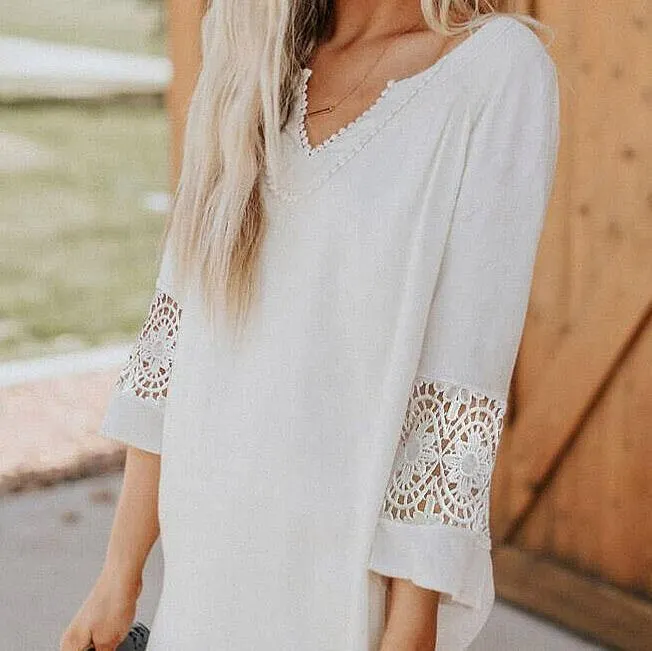 Three Quarter Sleeve Hollowed-Out Leisure Lace Dress