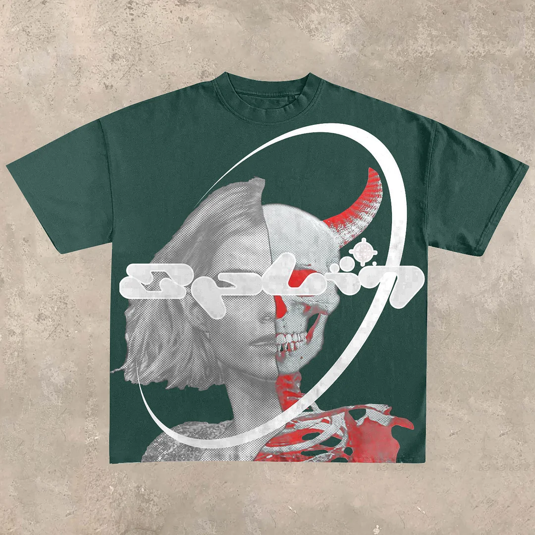 Personalized street style skull print short-sleeved T-shirt