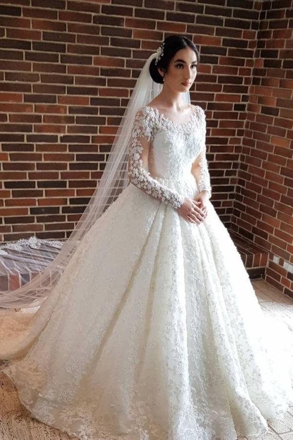 Elegant Wedding Dresses Princess Long Sleeves Lace