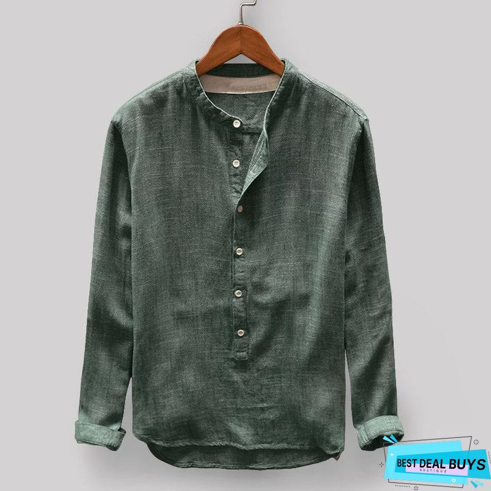 Solid Color Stand Collar Long Sleeve Loose Casual T-Shirt