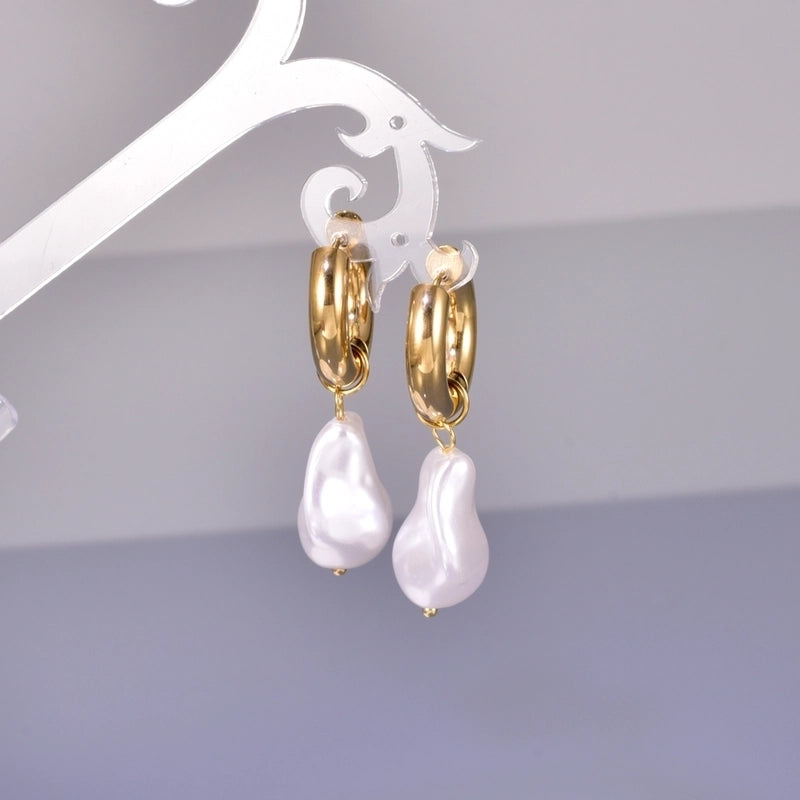 Fashion Irregular Gold Plated 304 Stainless Steel Titanium Steel Artificial Pearls 18K Gold Plated Earrings