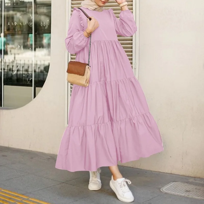 Retro Round Neck Long Sleeve Women's Casual Dress Black Dresses
