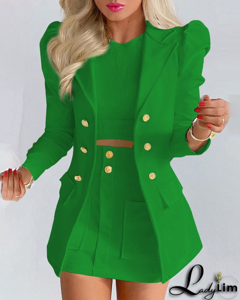 spring blazer long-sleeved solid color top with mini skirt two-piece suit