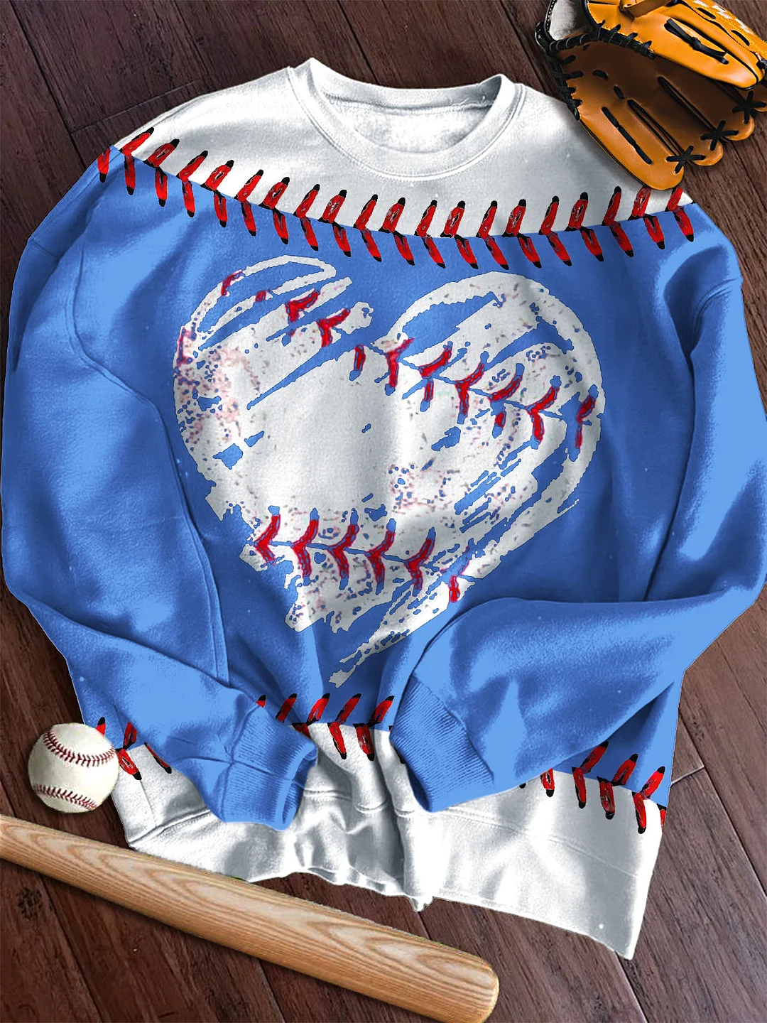 Baseball Heart Game Day Mom Crew Neck Casual Sweatshirt