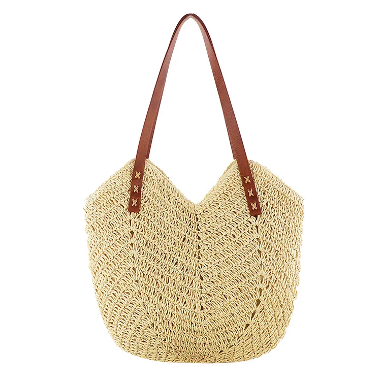 Hollow Women Beach Bag Paper Rope Woven Shoulder Bag Elegant for Travel Vacation-Annaletters