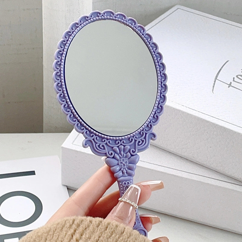 Handheld Makeup Mirror European Lace Small Portable Plastic Handle Advertising Small Mirror Factory