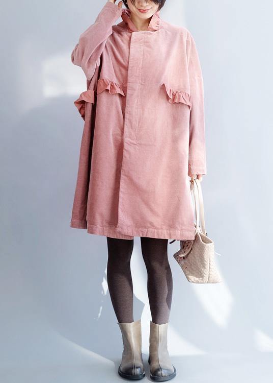 VCSHOES pink trench coat Sewing side open ruffles collar jackets