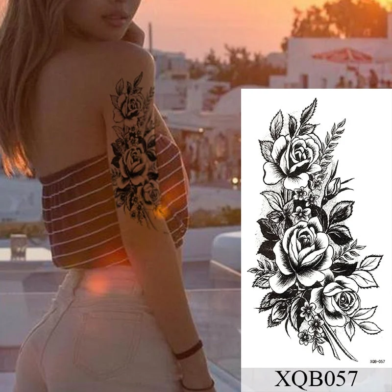 Waterproof Temporary Tattoo Sticker Flower Rose Flash Tattoos Lalash Tattoos Snake Lion Body Art Arm Fake Sleeve Tatoo Women