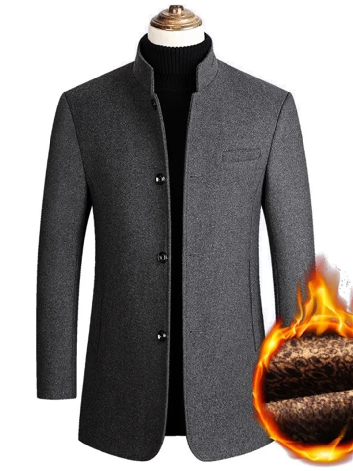 Men's Winter Coat Wool Coat Overcoat Blazer Short Coat Office Work Fall & Winter Wool Windproof Warm Outerwear Clothing Apparel Basic Chic & Modern Solid Colored Stand Collar