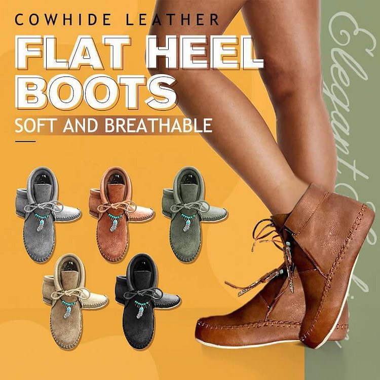 Cowhide Leather Flat Heel Boots