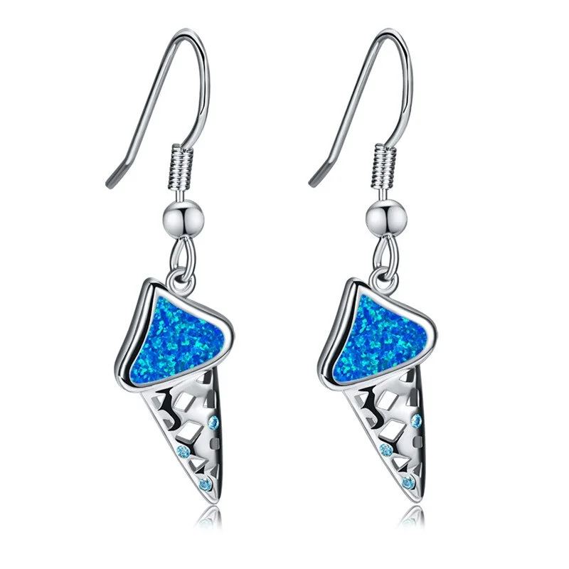 Charm Female Blue Opal Drop Earrings For Women Rose Gold Silver Color Dangle Earrings Dainty Bride Ice Cream Wedding Jewelry