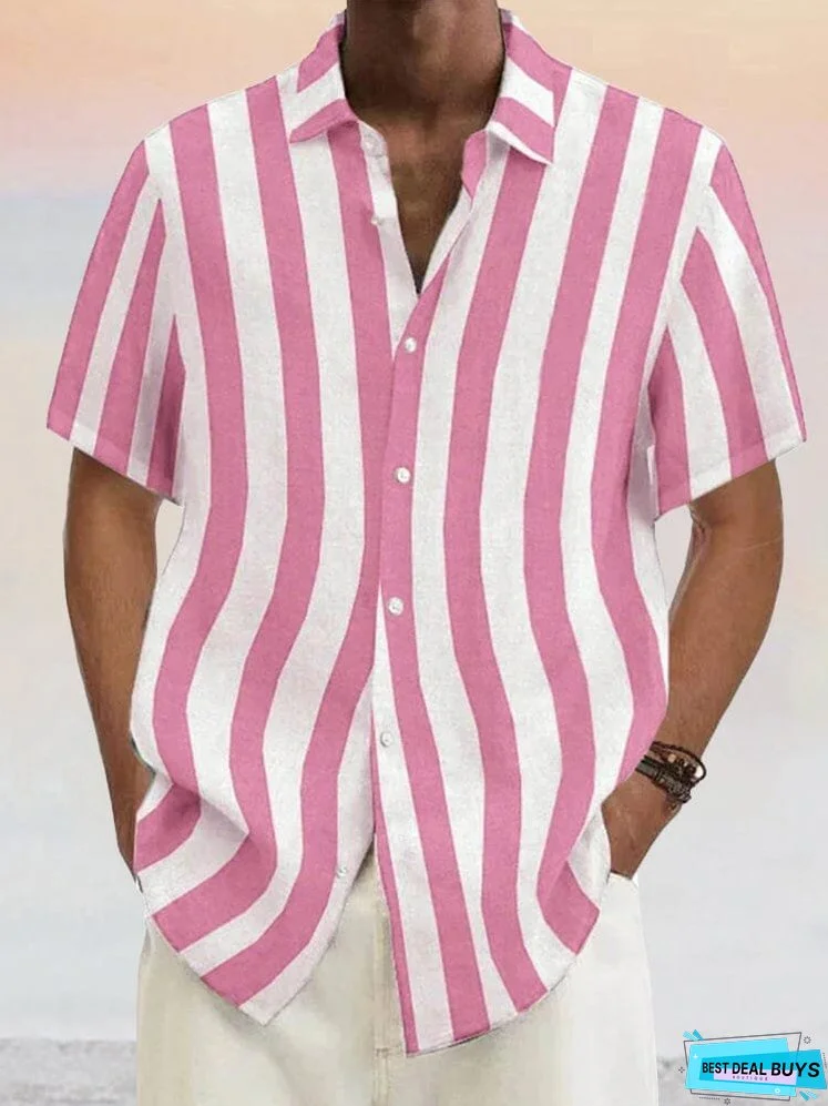 Classic Casual Cotton Linen Stripe Shirt