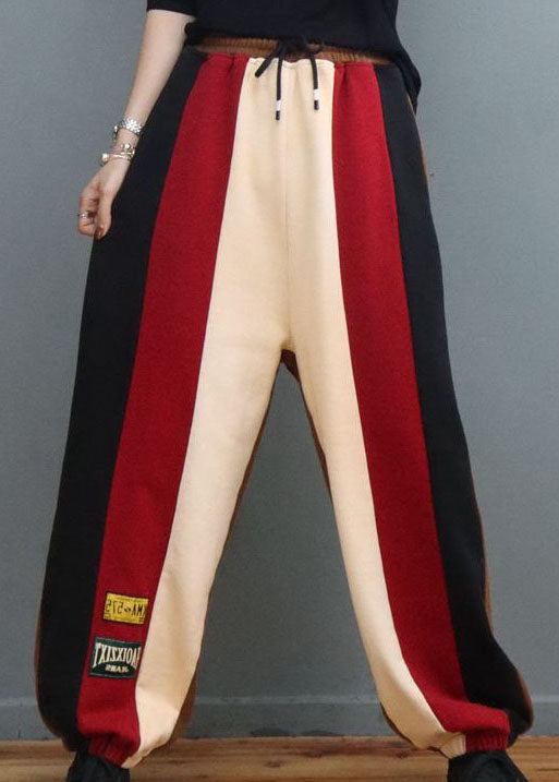 VCSHOES Red Cinched Patchwork lantern Pants Winter