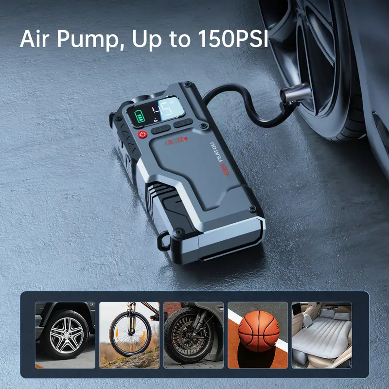 jump starter with air compressor 5 in 1 function jump box 2500a 150psi pack with digital tire inflator car battery charger portable for 8 5l gas or 7 0l details 4