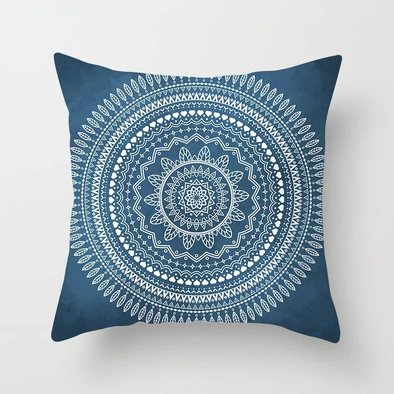 Blue White Porcelain Print Cushions Case Bohemian Style Mandala Geometry Pillows Case Modern Fashion Sofa Chairs Throw Pillows