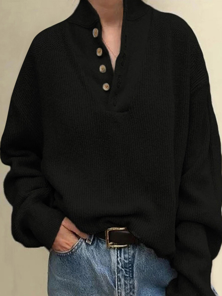 Women's Fashion Single-Breasted Long Sleeve Knit Sweater