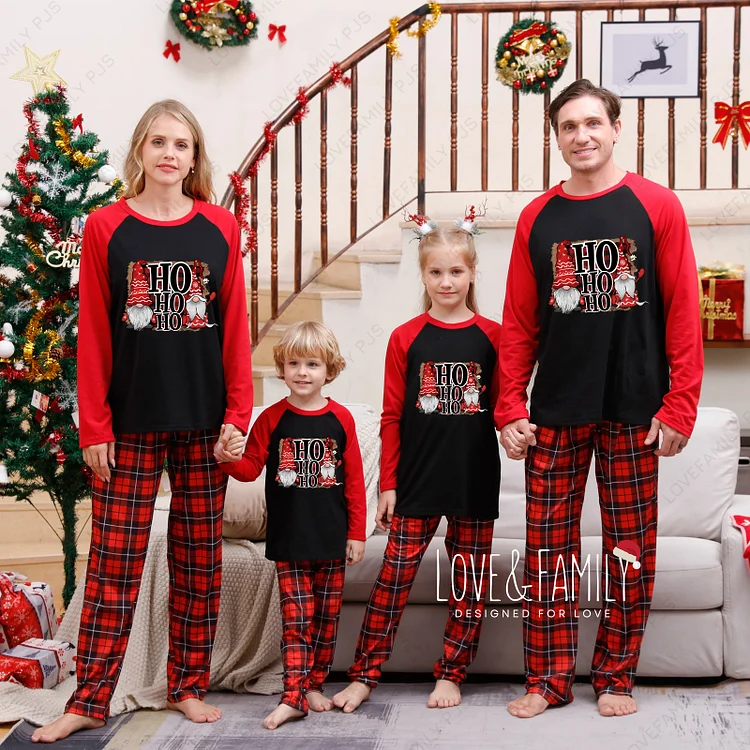 Christmas Family Matching Ho Ho Ho Gnomes Print Pajamas Sets