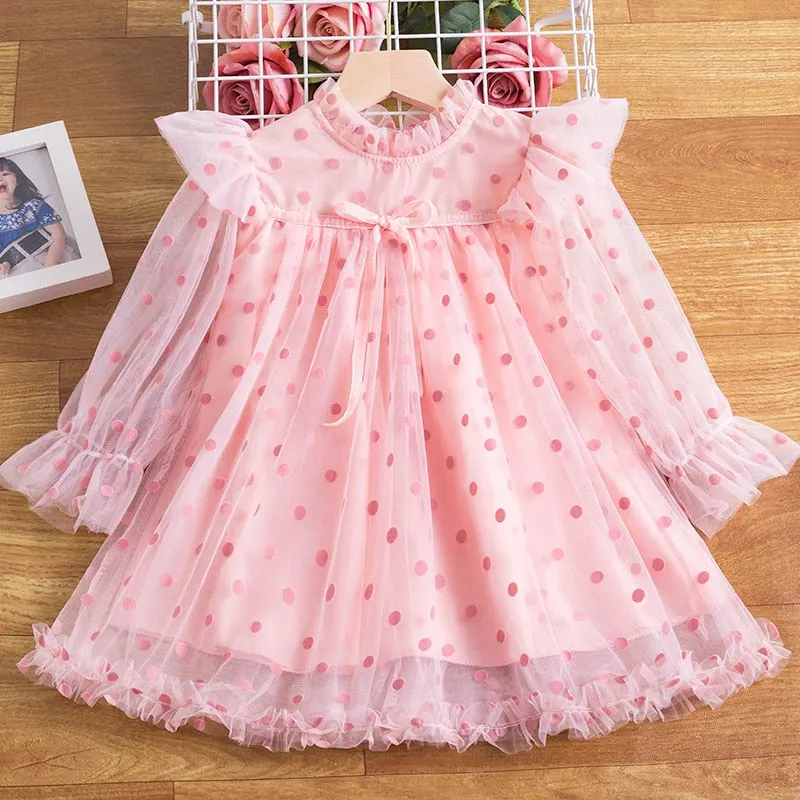 Red White Girls Dresses Long Sleeve Baby Girls Winter Dresses Kids Cotton Lace Clothing Casual Dresses for 2-8 Years Children