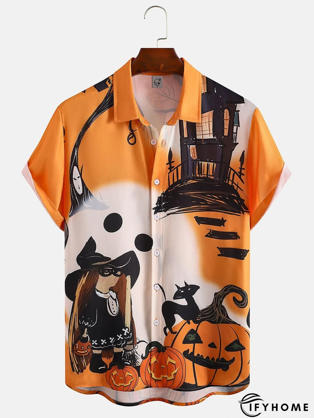 Cotton Linen Halloween Print Casual Short Sleeve Shirt | IFYHOME