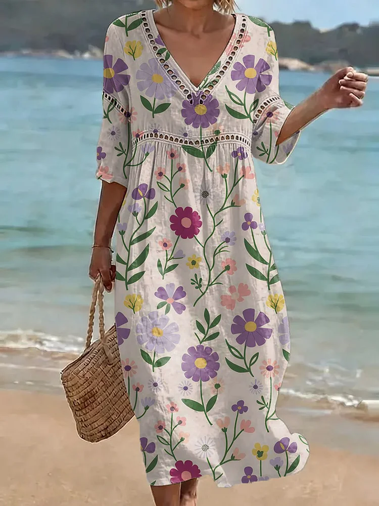 Women's Lace Floral Print Casual Dress