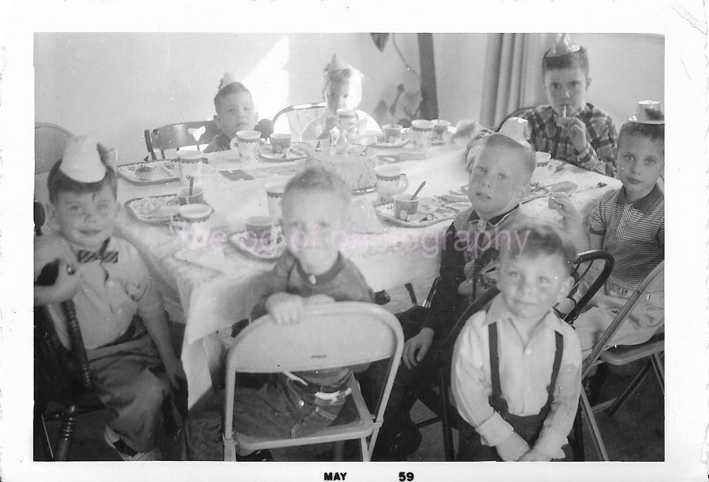 PARTY KIDS Vintage FOUND Photo Poster painting bw 1950'S CHILDREN Original Snapshot 111 14 M