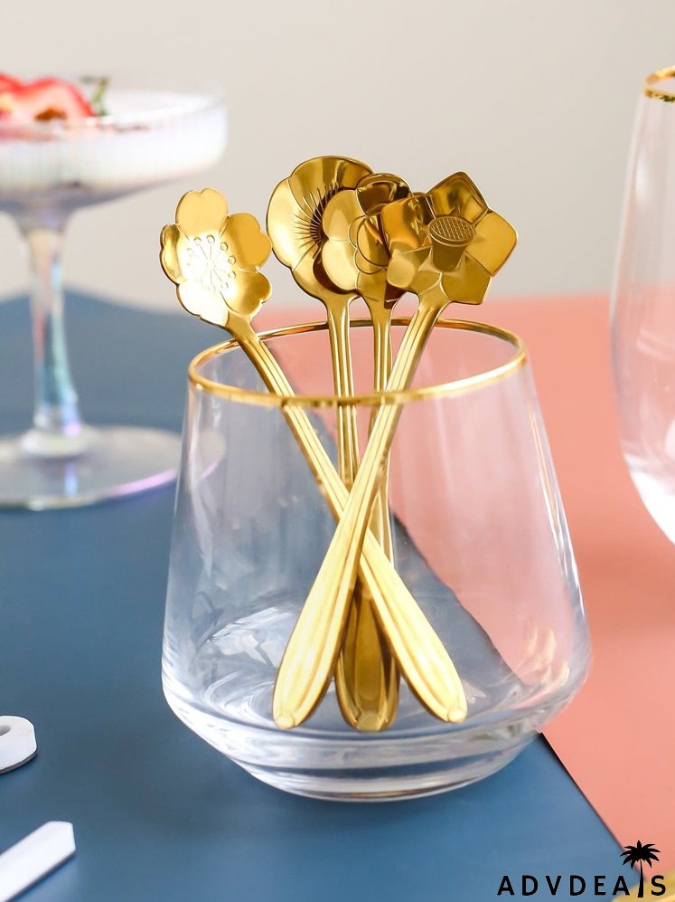 6pcs Random Stainless Steel Flower Spoon