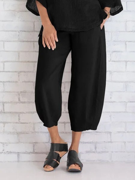Plus Size New Casual Solid Color Stitching Cropped Pants