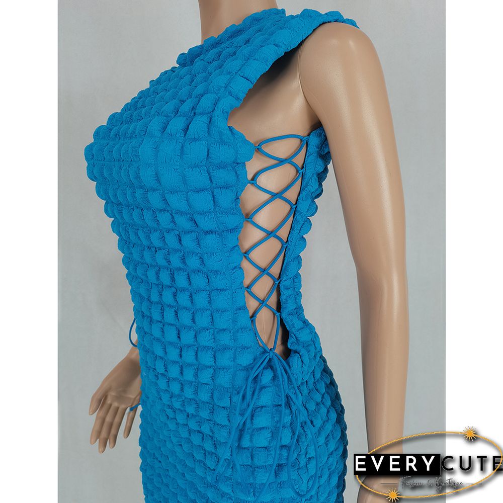 Blue Side Lace-up Sleeveless Bodycon Dress
