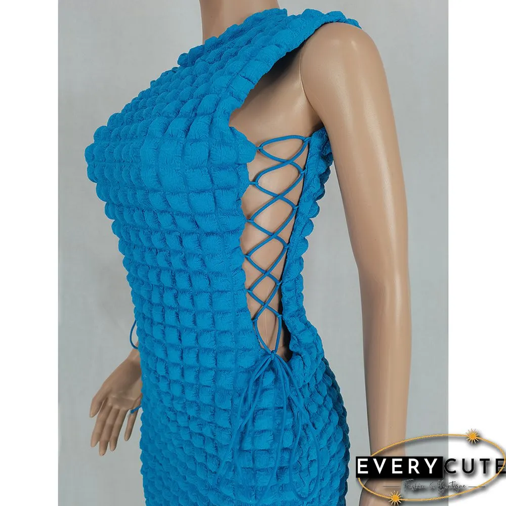 Blue Side Lace-up Sleeveless Bodycon Dress