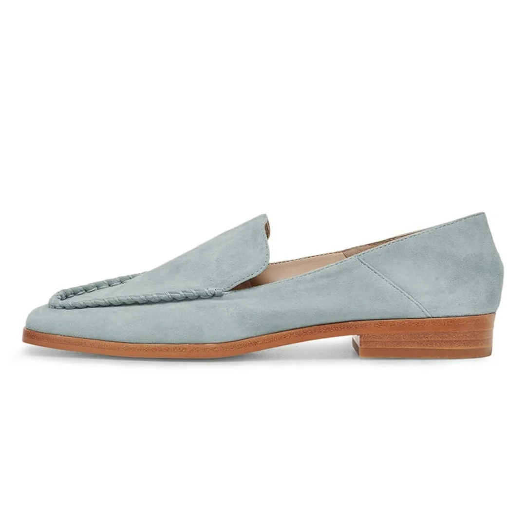 Light Blue Slip-On Square Toe Flat Vegan Suede Loafers Women